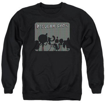 Black men's crewneck sweatshirt with Regular Show Rgb Group graphic