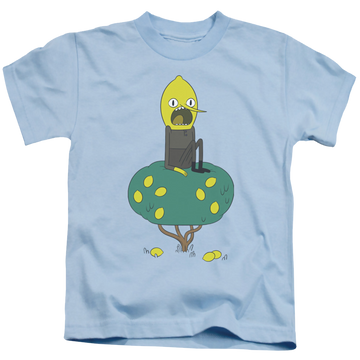 Light blue kid's t-shirt for ages 4 to 7 with Adventure Time Lemongrab graphic