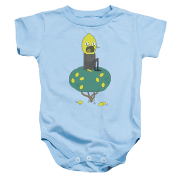Light blue baby bodysuit with Adventure Time Lemongrab graphic