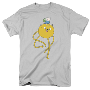 Silver men's regular fit t-shirt with Adventure Time JAKE RIDE graphic