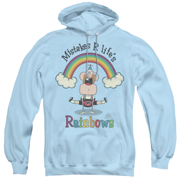 Light blue pullover hoodie with Uncle Grandpa Lifes Rainbows graphic