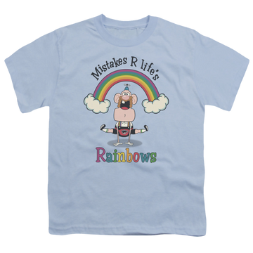 Light blue youth t-shirt for ages 8 to 12 with Uncle Grandpa Lifes Rainbows graphic
