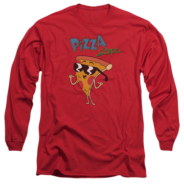 Red men's long sleeve t-shirt with Uncle Grandpa Pizza Steve graphic