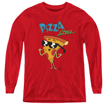 Red youth long sleeve t-shirt with Uncle Grandpa Pizza Steve graphic
