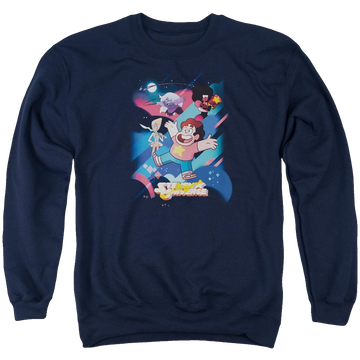 Navy men's crewneck sweatshirt with Steven Universe Group Shot graphic