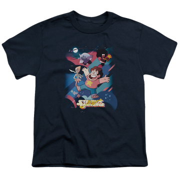 Navy youth t-shirt for ages 8 to 12 with Steven Universe Group Shot graphic