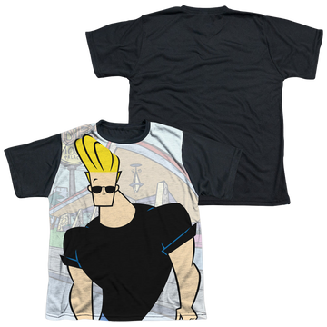 Johnny Bravo Hanging Out youth black back t-shirt for ages 8 to 12