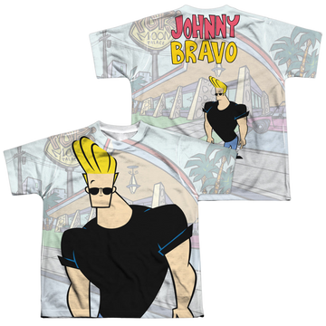 Johnny Bravo Hanging Out youth all-over print t-shirt for ages 8 to 12