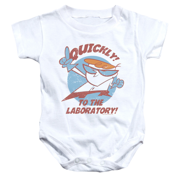White baby bodysuit with Dexter's Laboratory Quickly graphic