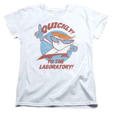 White women's t-shirt with Dexter's Laboratory Quickly graphic
