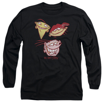 Black men's long sleeve t-shirt with Ed, Edd n Eddy Three Heads graphic
