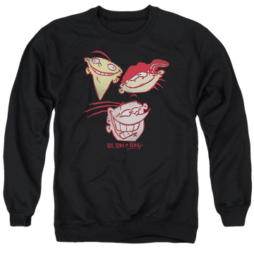 Black men's crewneck sweatshirt with Ed, Edd n Eddy Three Heads graphic