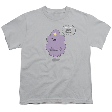 Silver youth t-shirt for ages 8 to 12 with Adventure Time Lsp Omg graphic