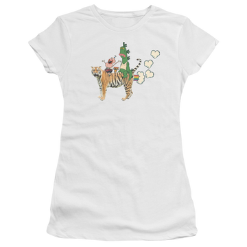White juniors t-shirt with Uncle Grandpa Fart Hearts graphic