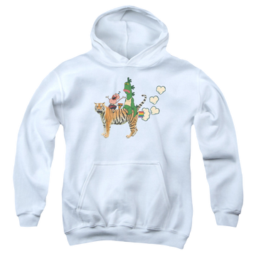 White youth hoodie for ages 8 to 12 with Uncle Grandpa Fart Hearts graphic