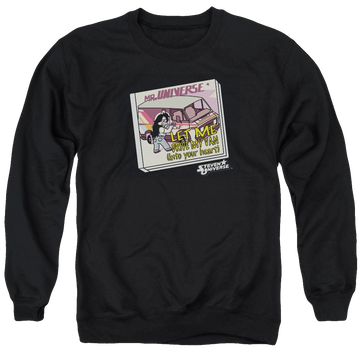 Black men's crewneck sweatshirt with Steven Universe Mr. Universe graphic