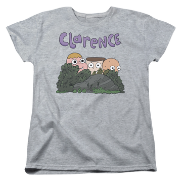 Athletic heather women's t-shirt with Clarence Gang graphic