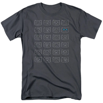 Charcoal men's regular fit t-shirt with Adventure Time Finn Faces graphic