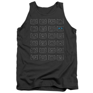 Charcoal men's tank with Adventure Time Finn Faces graphic
