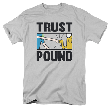 Silver men's regular fit t-shirt with Adventure Time TRUST POUND graphic