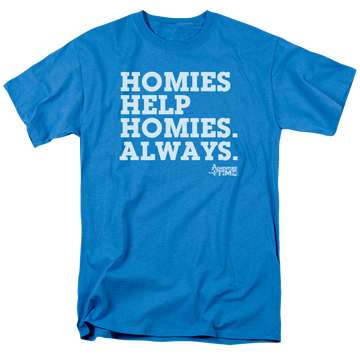 Turquoise men's regular fit t-shirt with Adventure Time Homies Help Homies graphic