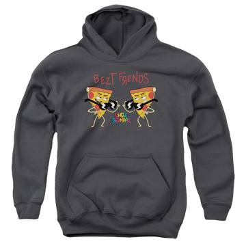 Charcoal youth hoodie for ages 8 to 12 with Uncle Grandpa Bezt Frends graphic