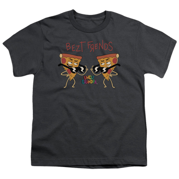 Charcoal youth t-shirt for ages 8 to 12 with Uncle Grandpa Bezt Frends graphic