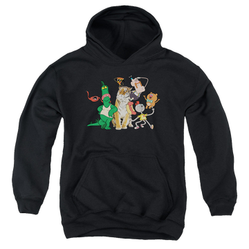 Black youth hoodie for ages 8 to 12 with Uncle Grandpa Group graphic