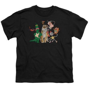 Black youth t-shirt for ages 8 to 12 with Uncle Grandpa Group graphic