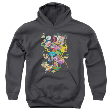 Charcoal youth hoodie for ages 8 to 12 with Uncle Grandpa Inside The Rv graphic