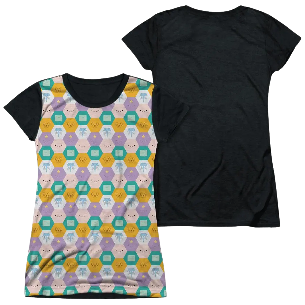 Adventure Time Hexagon Pattern - Juniors Black Back T-Shirt Adventure Time