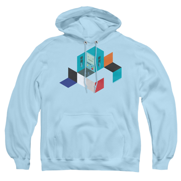 Light blue pullover hoodie with Adventure Time Bmo Blocks graphic