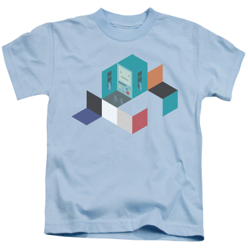 Light blue kid's t-shirt for ages 4 to 7 with Adventure Time Bmo Blocks graphic