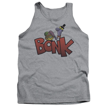 Athletic heather men's tank with Dexter's Laboratory Bonk graphic