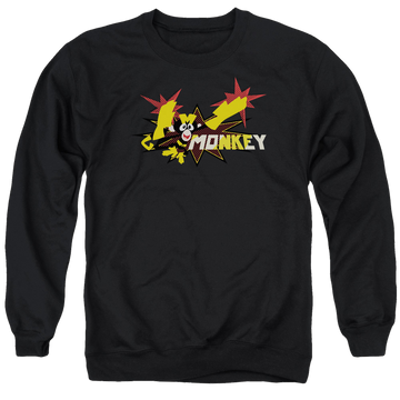 Black men's crewneck sweatshirt with Dexter's Laboratory Monkey graphic