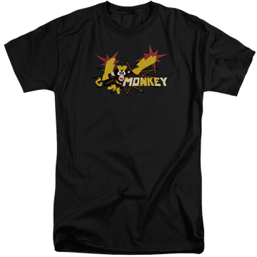 Black men's tall fit t-shirt with Dexter's Laboratory Monkey graphic