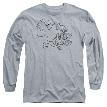Athletic heather men's long sleeve t-shirt with Johnny Bravo Jb Line Art graphic