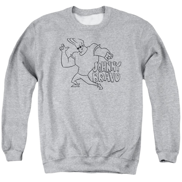 Athletic heather men's crewneck sweatshirt with Johnny Bravo Jb Line Art graphic