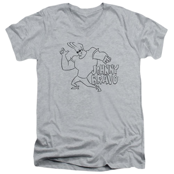 Athletic heather men's v-neck t-shirt with Johnny Bravo Jb Line Art graphic