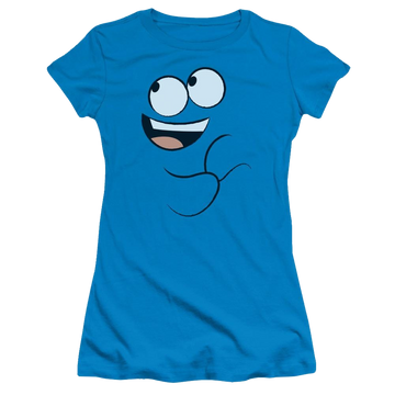 Turquoise juniors t-shirt with Foster's Home for Imaginary Friends Blue Smile graphic