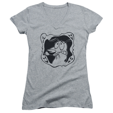 Courage The Cowardly Dog Ghost Frame - Juniors V-Neck T-Shirt Juniors V-Neck T-Shirt Courage the Cowardly Dog