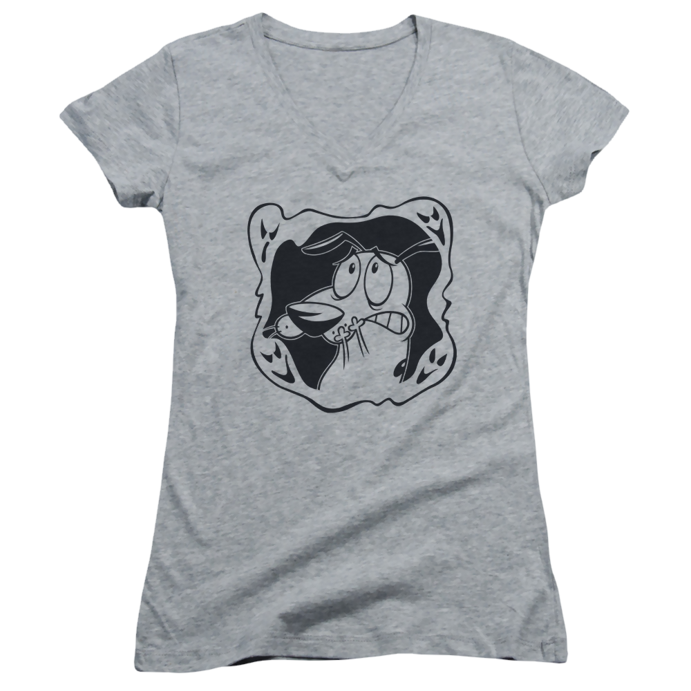 Courage The Cowardly Dog Ghost Frame - Juniors V-Neck T-Shirt Juniors V-Neck T-Shirt Courage the Cowardly Dog
