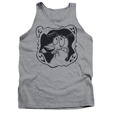 Athletic heather men's tank with Courage the Cowardly Dog Ghost Frame graphic
