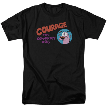 Black men's regular fit t-shirt with Courage the Cowardly Dog Courage Logo graphic