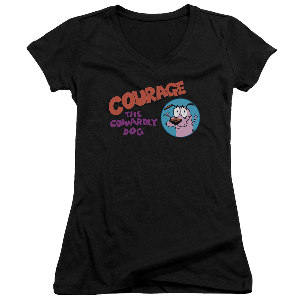 Courage The Cowardly Dog Courage Logo - Juniors V-Neck T-Shirt Juniors V-Neck T-Shirt Courage the Cowardly Dog