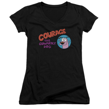 Courage The Cowardly Dog Courage Logo - Juniors V-Neck T-Shirt Juniors V-Neck T-Shirt Courage the Cowardly Dog