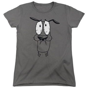 Charcoal women's t-shirt with Courage the Cowardly Dog Scared graphic