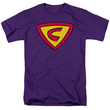 Purple men's regular fit t-shirt with Cow and Chicken Super Cow Logo graphic