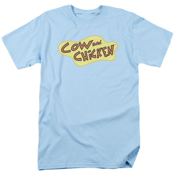 Light blue men's regular fit t-shirt with Cow and Chicken Cow Chicken Logo graphic