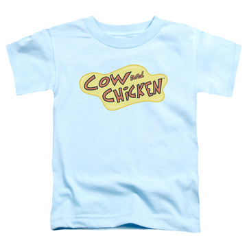 Light blue kid's t-shirt for ages 4 to 7 with Cow and Chicken Cow Chicken Logo graphic